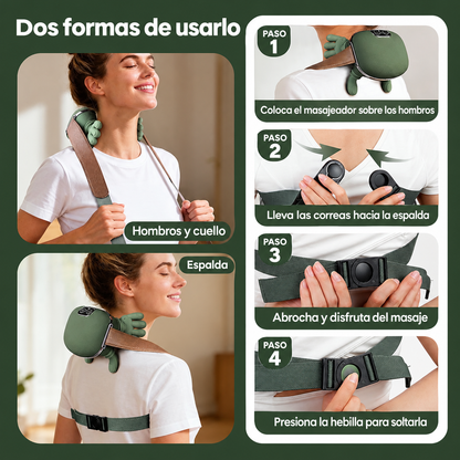 Dos formas de usar el masajeador: hombros y cuello, y espalda